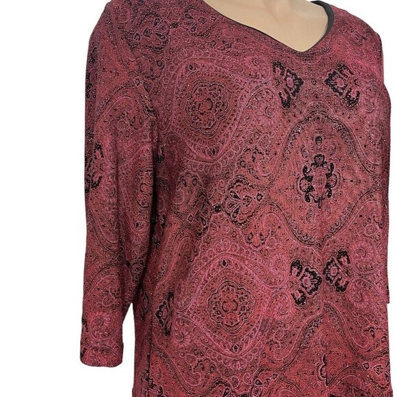 Vtg DRESS BARN Womens‎ Glittery Maroon Top Size 18/20 Paisley Christmas Party - Picture 3 of 15